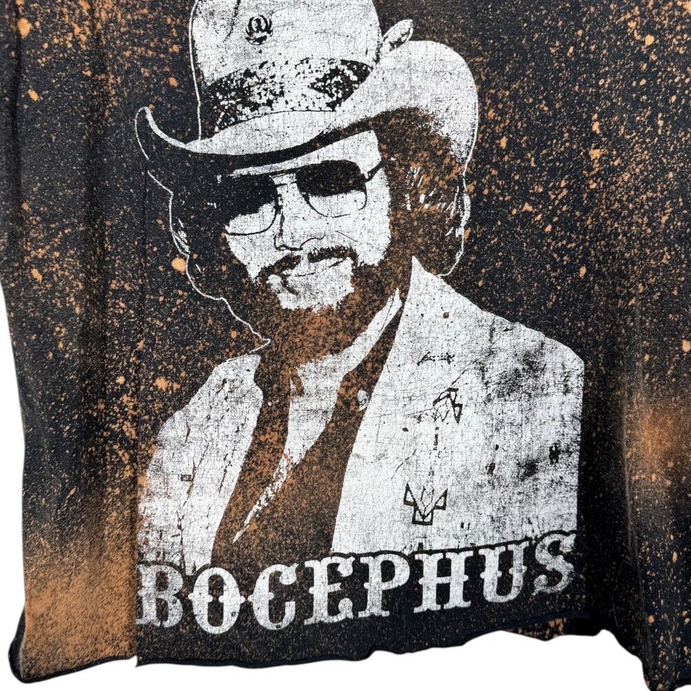 Reworked Bocephus Hank Jr Cropped Graphic Tee XL Oversized Bleached Boho Edgy - Picture 3 of 4